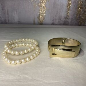 Gold and Pearl Bracelet Set